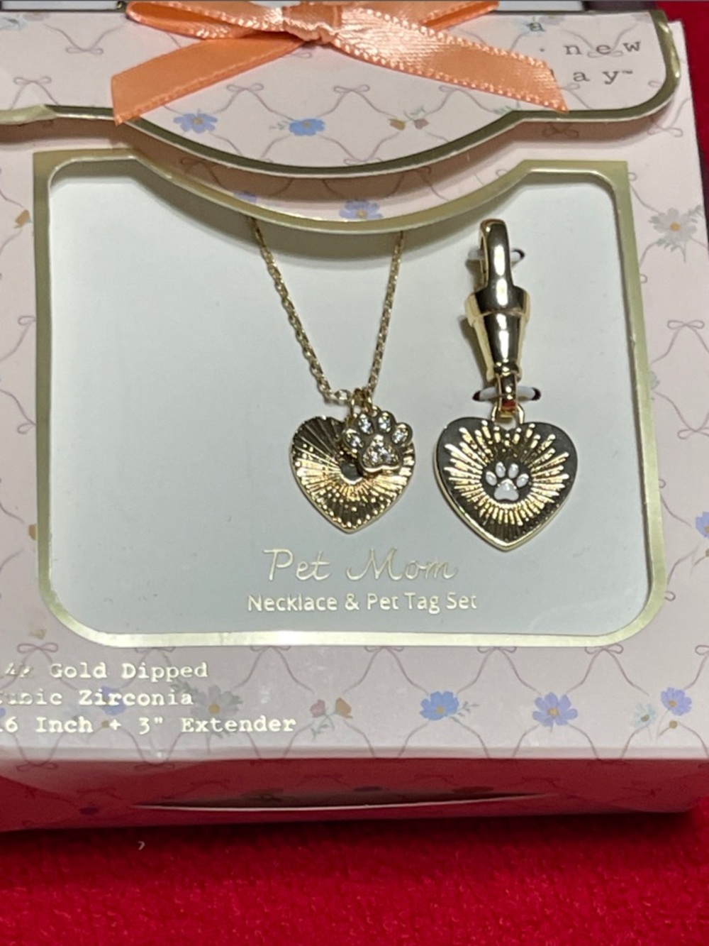 A New Day Pet Mom 14K Gold Dipped Heart Paw Necklace & Pet Tag Set